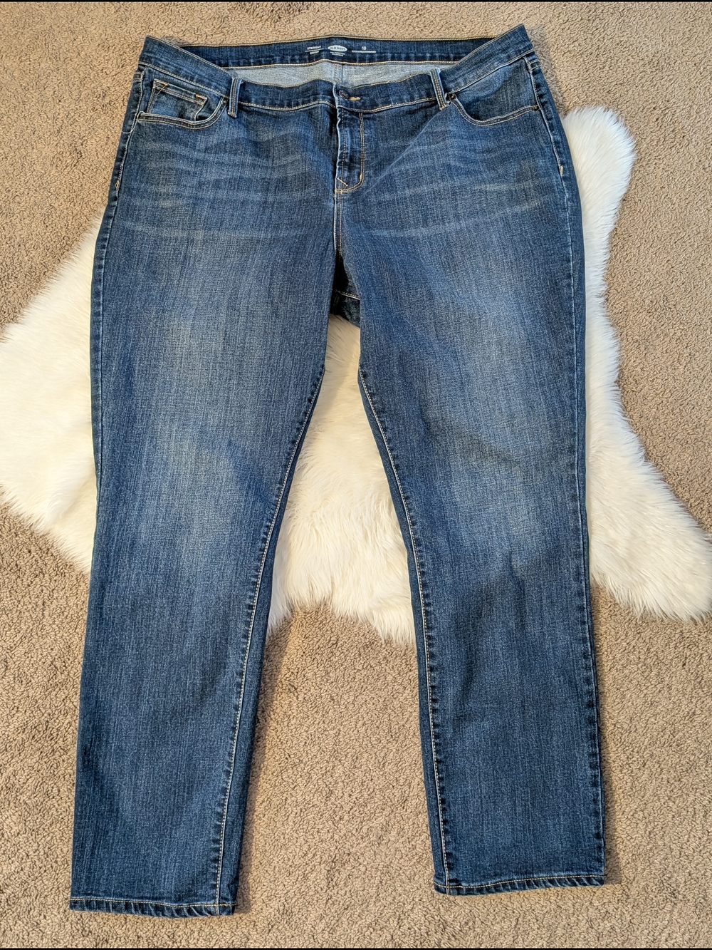 Old Navy Medium Dark Blue Straight Leg High Rise Jeans Size 18 - Picture 2 of 12